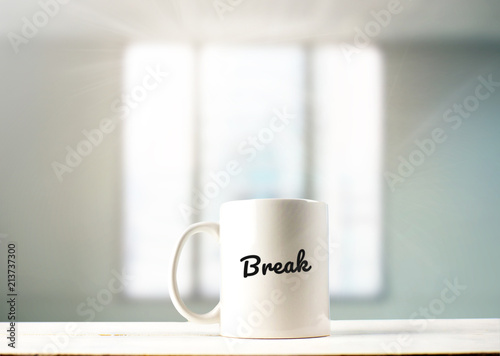 Break text on coffee mug in the office