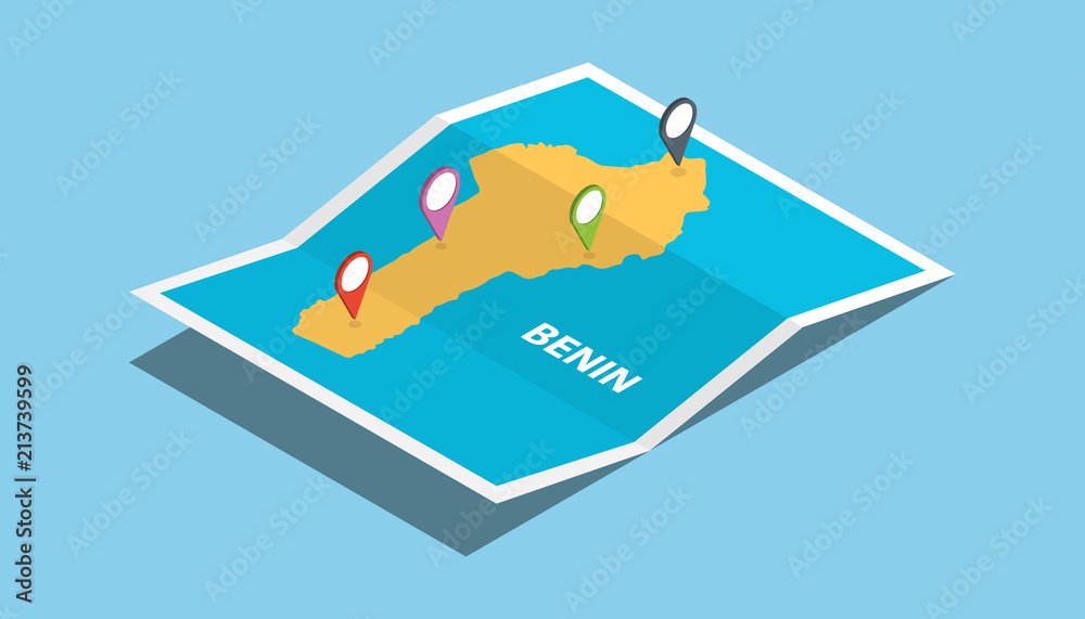 benin africa explore maps with isometric style and pin location tag on top