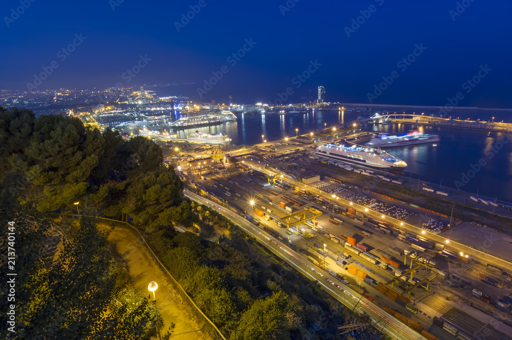 port of Barcelona. night city view, Spain