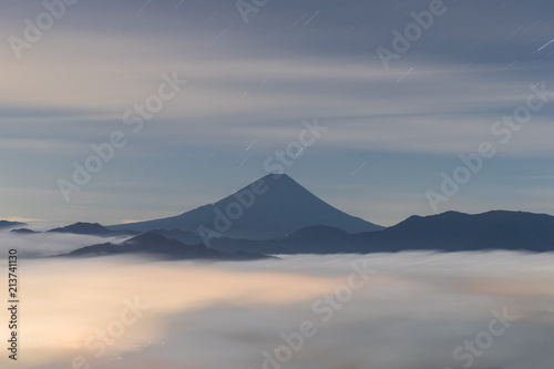 Mt.Fuji with sea of clouds in summer , Seen from Mt.Kushigata