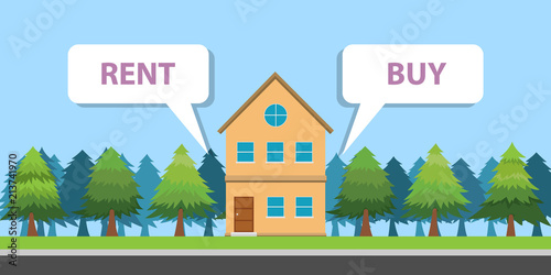 compare between buy or rent a house property vector illustration