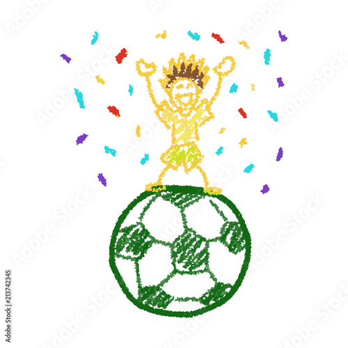 Hand draw boy playing soccer isolated illustration on white background