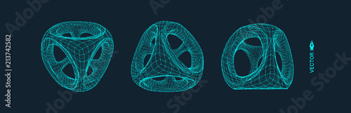 Wireframe object with lines and dots. Abstract 3d connection structure. Technology style.
