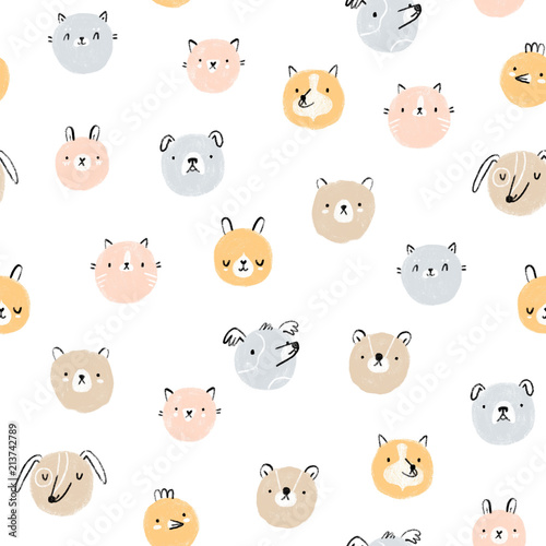 Fototapeta Naklejka Na Ścianę i Meble -  Cute animal faces seamless pattern