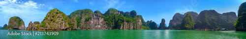 Panorama of rocks, cliffs and islands of Halong Bay (Vietnam)