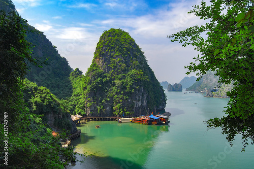 Pier at the Hang Sung Sot cave in Halong Bay. Vietnam photo