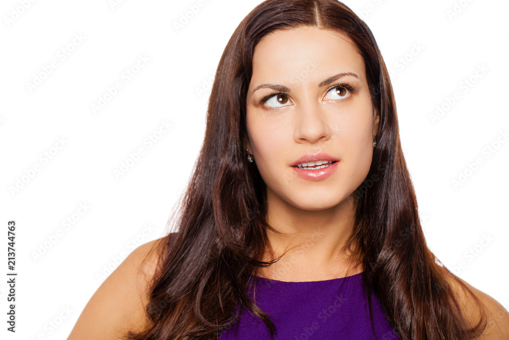 Beautiful woman face close up portrait studio on white Beautiful woman face close up portrait studio on white