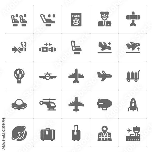 Icon set - airplane and airport filled icon style vector illustration on white background