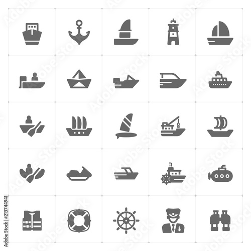 Icon set - boat and ship filled icon style vector illustration on white background