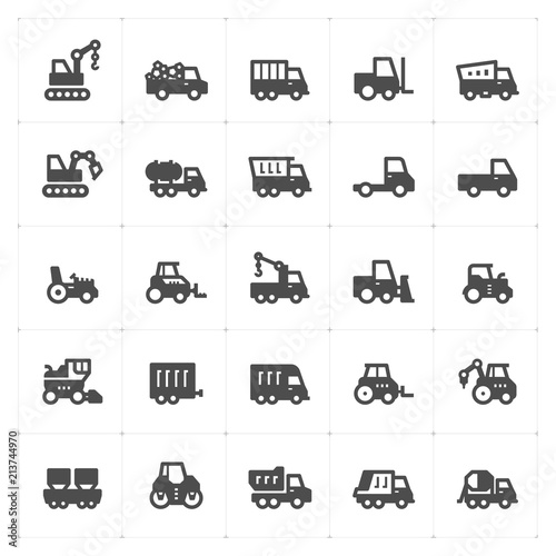 Icon set - construction and machine filled icon style vector illustration on white background