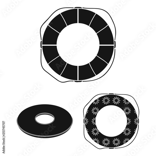 Multicolored swimming circle black icons in set collection for design. Different lifebuoysvector symbol stock web illustration.