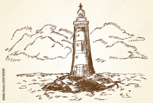 lighthouse, landscape . vector for print