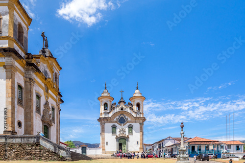 Main square in the colonial town Mariana in Minas Gerais, Brazil photo