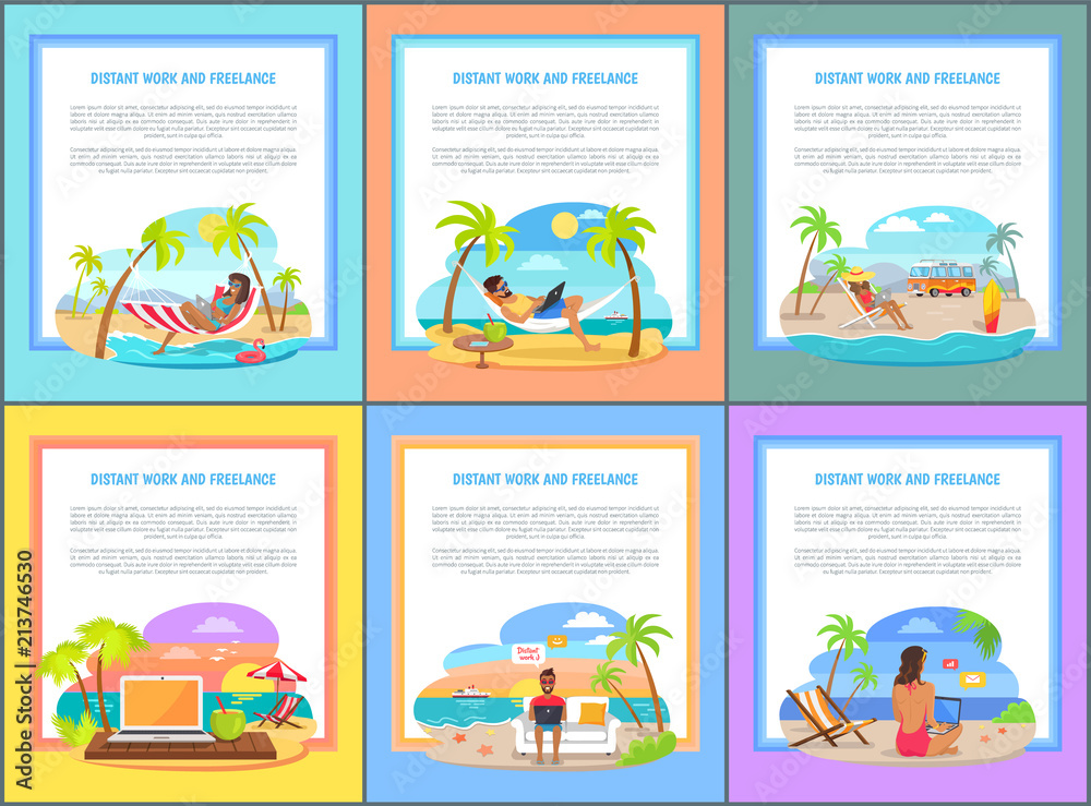 Distant Work and Freelance Promotional Posters Set
