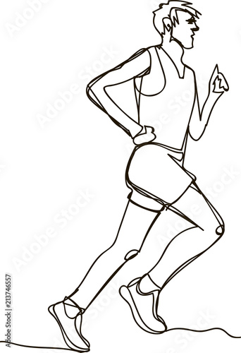 Sport running man on white background. Continuous line drawing
