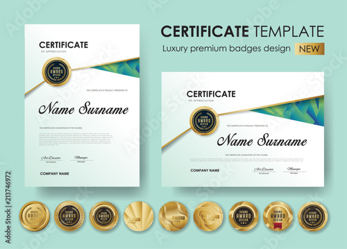 certificate template with luxury pattern,diploma,Vector illustration and vector Luxury premium badges design,Set of retro vintage badges and labels.