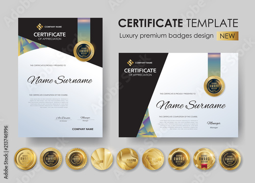certificate template with luxury pattern,diploma,Vector illustration and vector Luxury premium badges design,Set of retro vintage badges and labels.