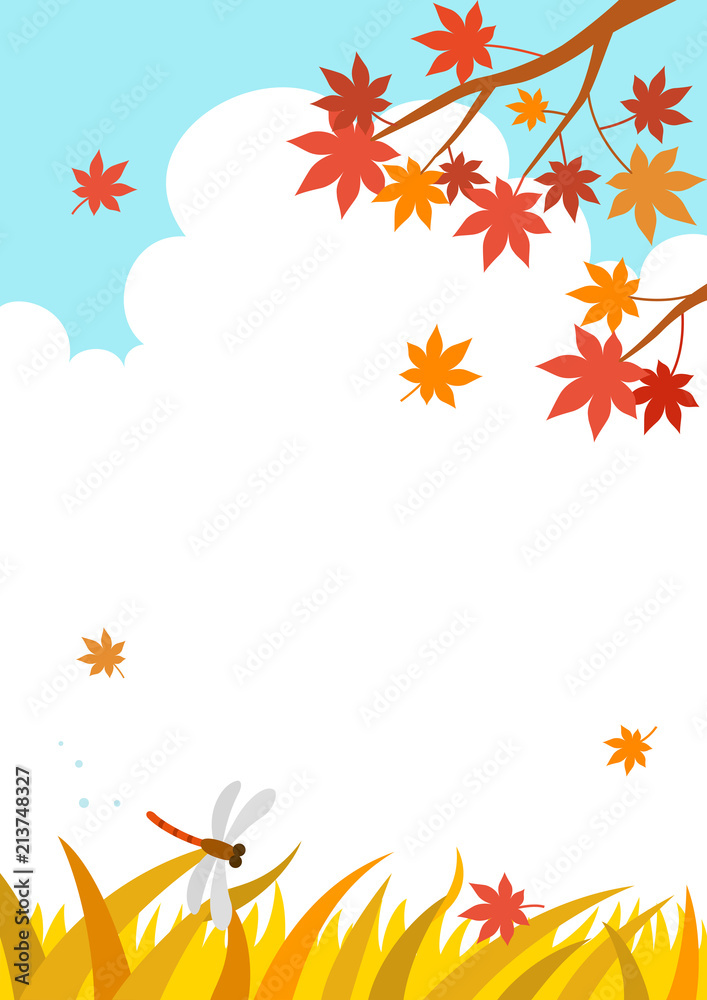 Autumn landscape with maple tree and dragonfly Autumn landscape with maple tree and dragonfly