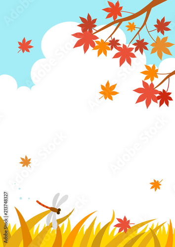 Autumn landscape with maple tree and dragonfly