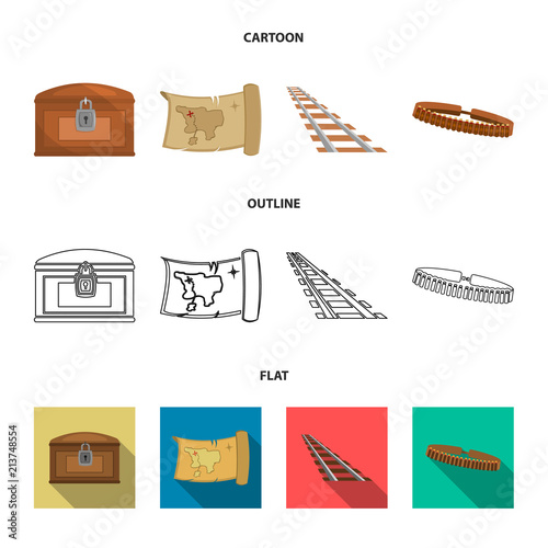 Treasure map, chest, rails, patrol.Wild west set collection icons in cartoon,outline,flat style vector symbol stock illustration web.