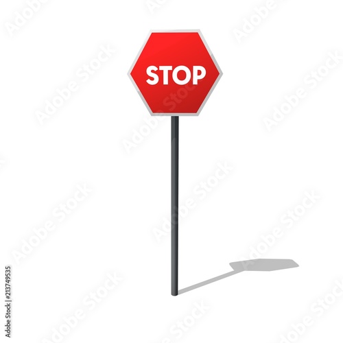 STOP Traffic Sign on Isolated White Background - 3D Illustration
