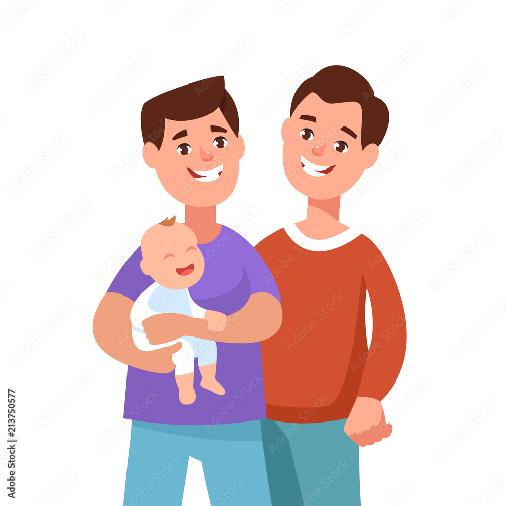 Vector illustration family gay couple with baby cartoon style.