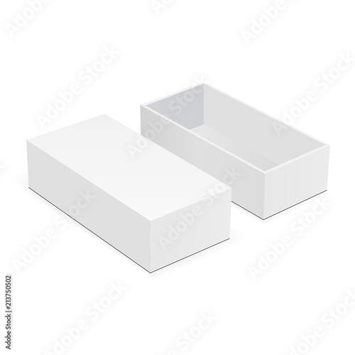 Blank rectangular box mock up with lid isolated on white background. Vector illustration