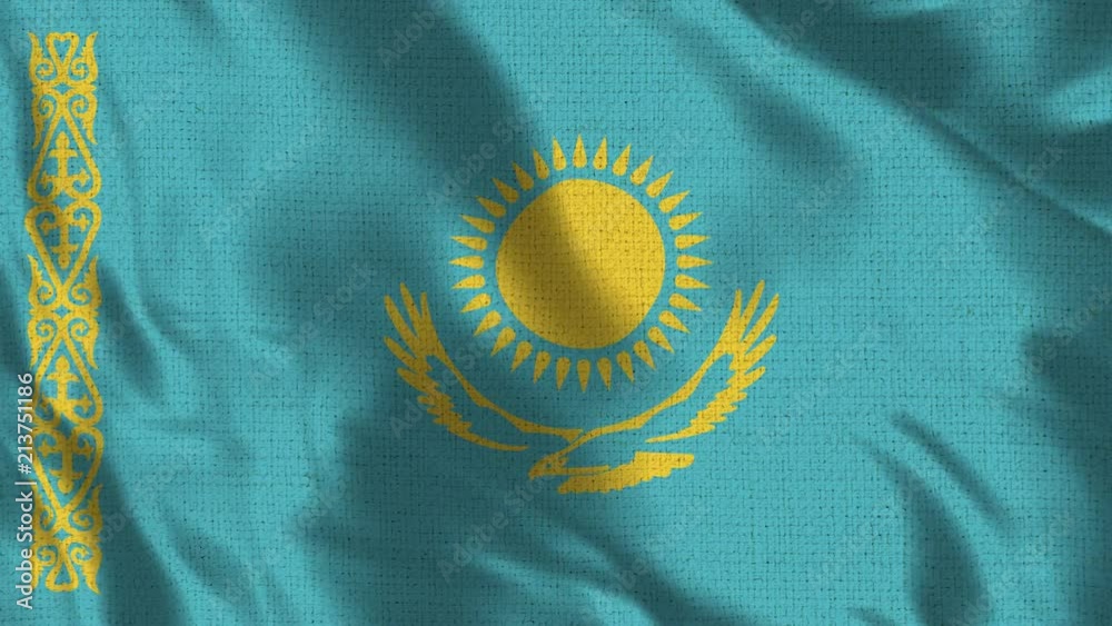 Kazakhstan Flag - Realistic 4K - 60 fps flag of the Kazakhstan waving in the wind. Seamless loop with highly detailed fabric texture. Loop ready in 4k resolution