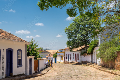 Street view of the cobble stoned streets of colonial city Tiradentes in Minas Gerais  Brazil