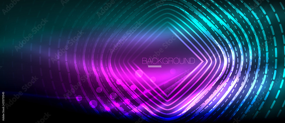 Neon glowing wave, magic energy and light motion background. Wallpaper template, hi-tech future concept Neon glowing wave, magic energy and light motion background. Wallpaper template, hi-tech future concept