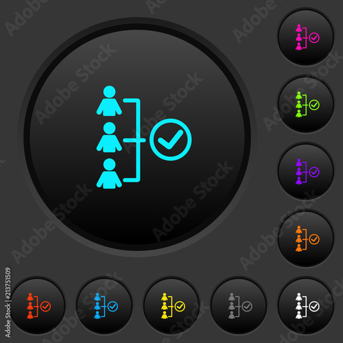 Successful teamwork dark push buttons with color icons