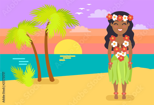 Jamaican Woman in National Costume on Beach Resort