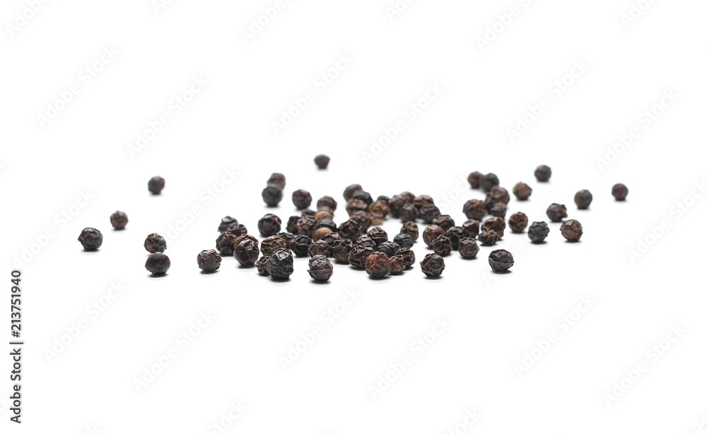 Black pepper pile, peppercorn isolated on white background Black pepper pile, peppercorn isolated on white background