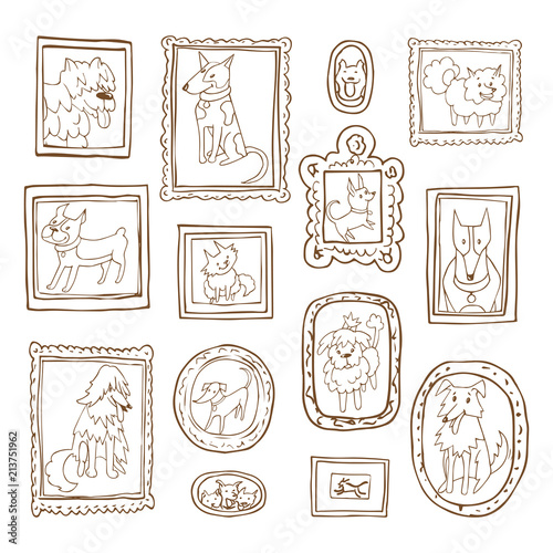 cute dogs portraits hand drawn vector illustration