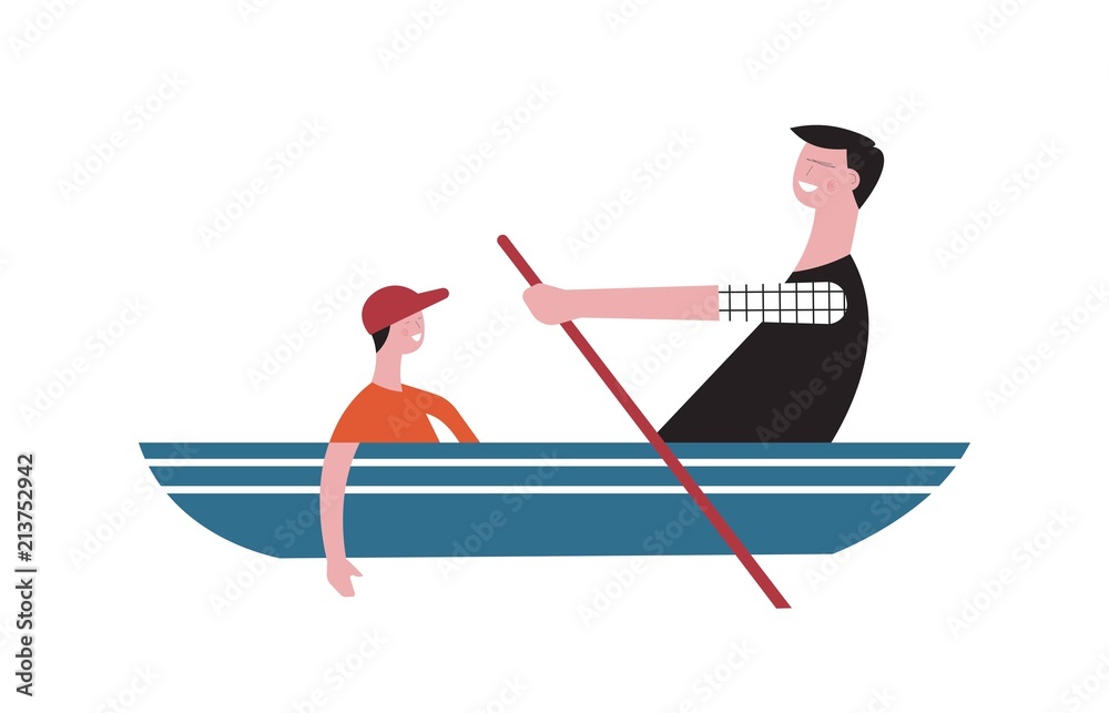 Vector father and son sail in boat