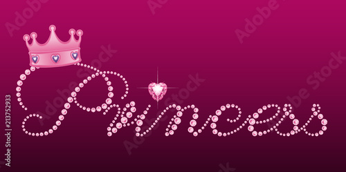 das Wort Princess aus Diamanten mit einer Krone