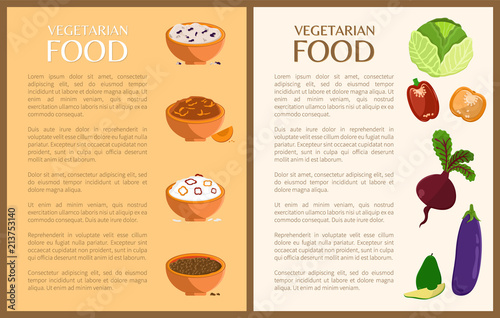 Vegetarian Food Posters Set Vector Illustration