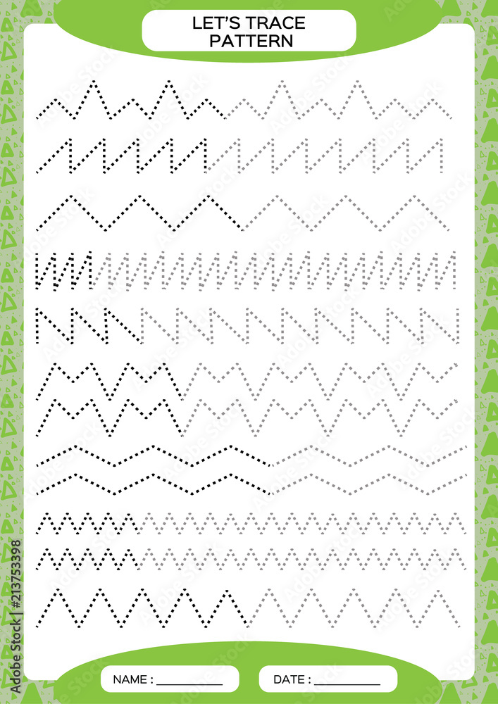 tracing lines activity for early years special for preschool kids worksheet for practicing fine motor skills tracing dashed lines improving skills tasks complete the pattern green a4 stock vector adobe stock