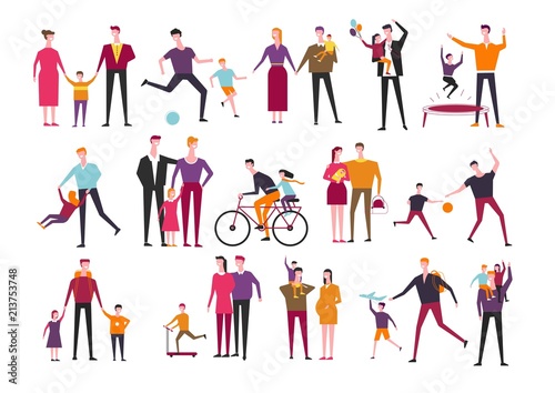 Vector family and children playing