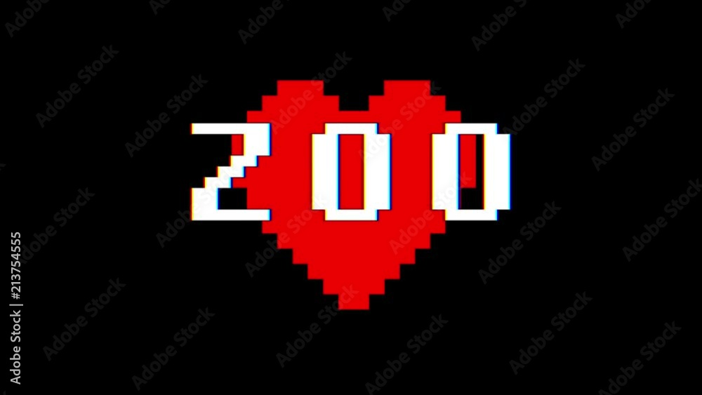 pixel heart ZOO word text glitch interference screen seamless loop animation background new dynamic retro vintage joyful colorful video footage