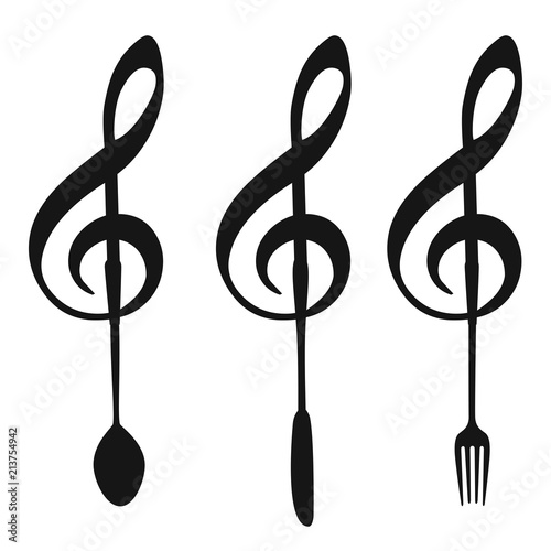 music note with fork knife spoon symbol