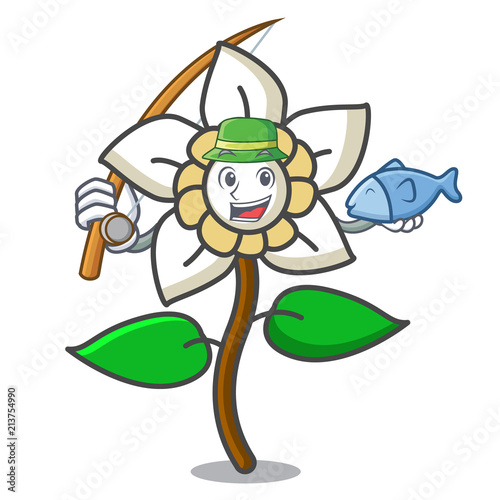 Fishing jasmine flower mascot cartoon