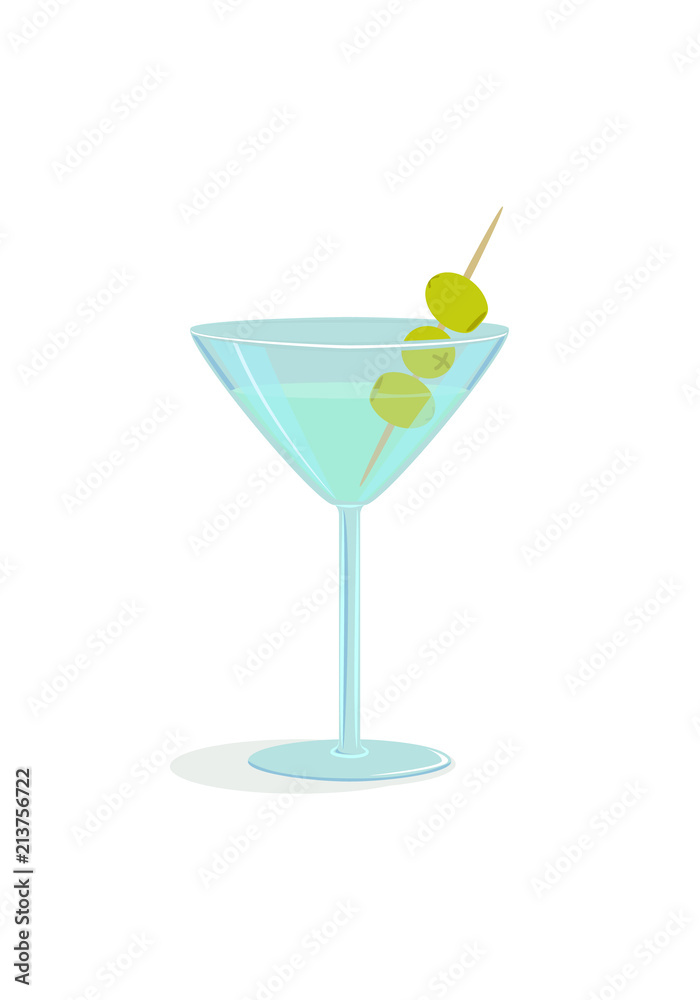 Vector cartoon illustration of martini glass with olives Stock Vector ...
