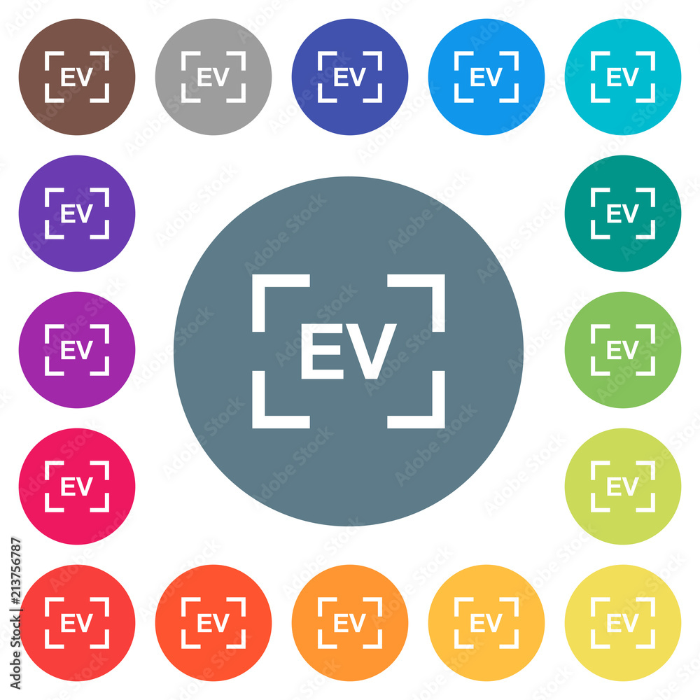 Camera exposure value setting flat white icons on round color backgrounds Camera exposure value setting flat white icons on round color backgrounds