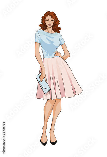 Fashion woman with a handbag. Vector colorfull illustration. Izolated on white background.
