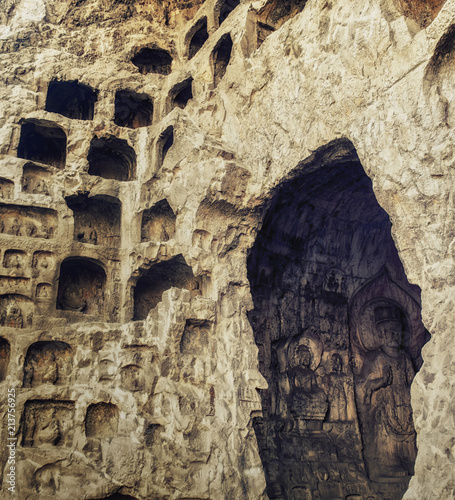 Longmen Grottoes ( Dragon's Gate Grottoes) or Longmen Caves.UNESCO World Heritage of tens of thousands of statues of Buddha and his disciples photo