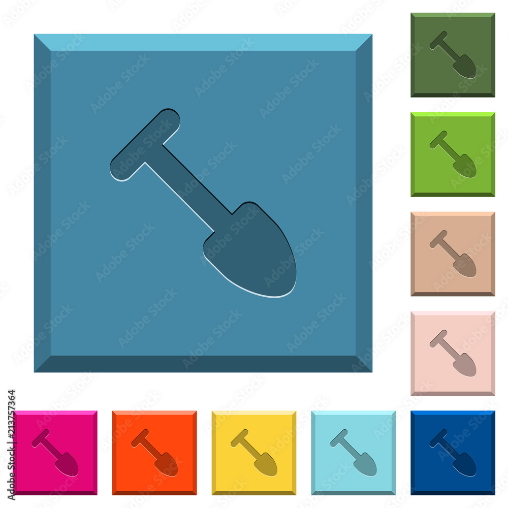 Shovel engraved icons on edged square buttons Shovel engraved icons on edged square buttons