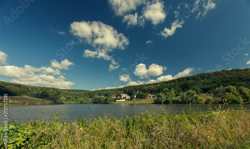 Landscape with lake about Thiganesty Monastery, Moldova. photo