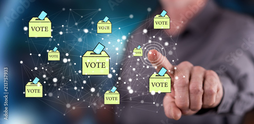 Man touching an online voting concept photo