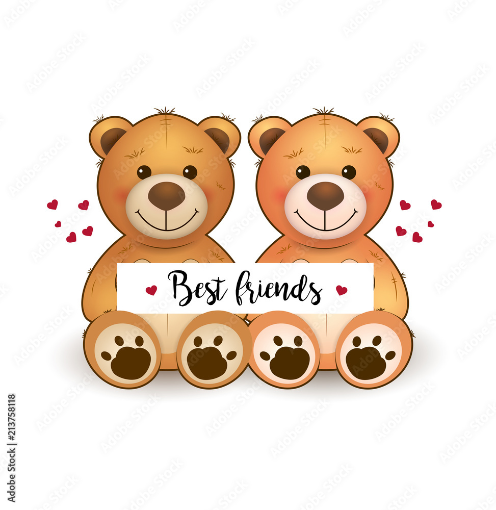 Vector cute teddy bears. Best friends. Happy friendship day Stock ...